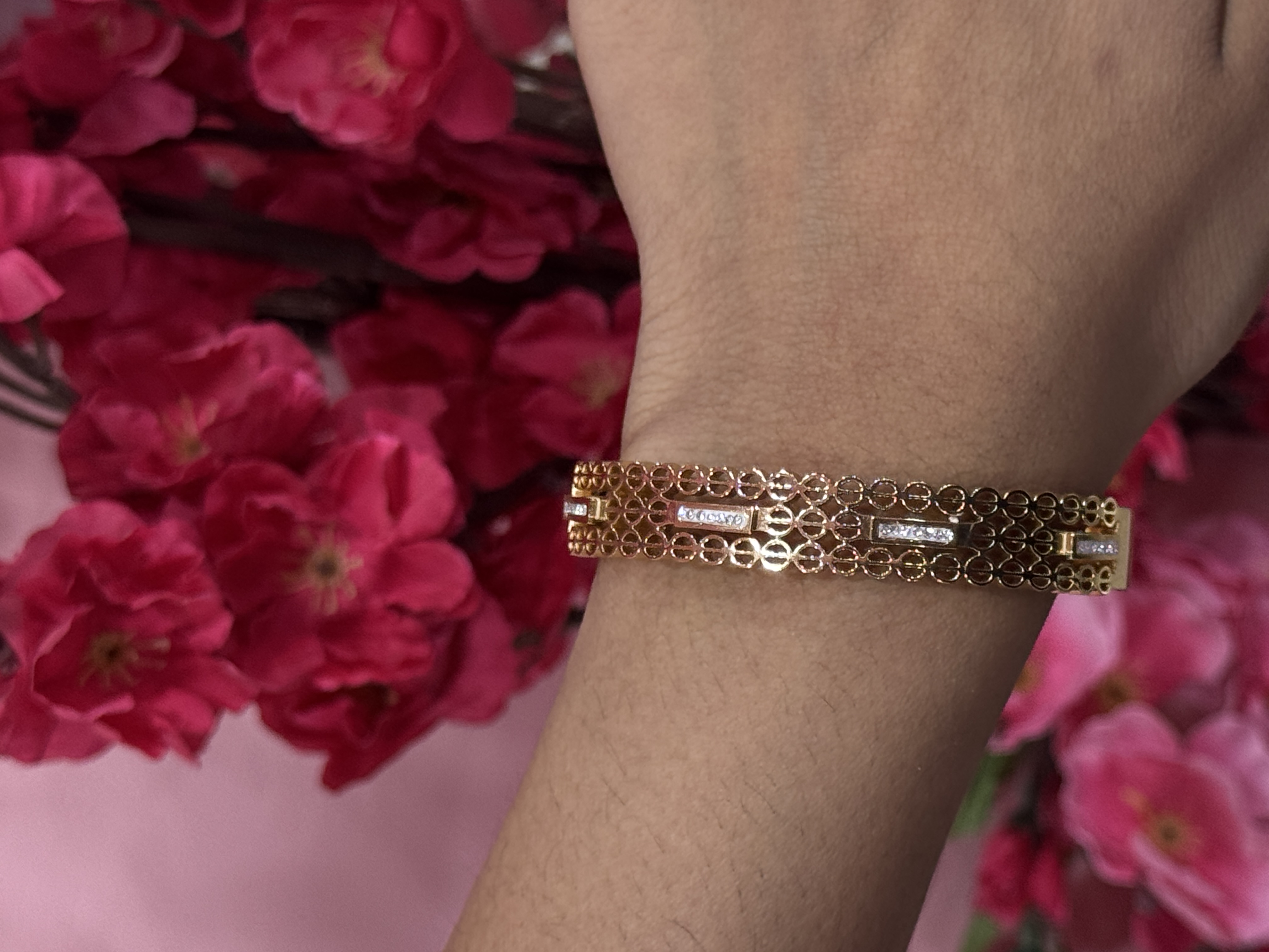 Celestia Crystal-Bar Rose Gold Lattice Bangle