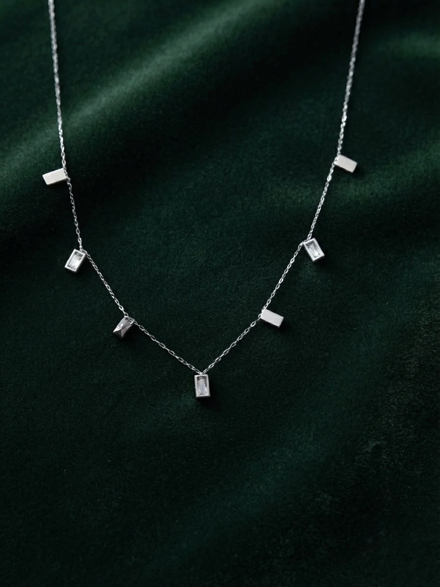 Silver Crystal Charm Necklace