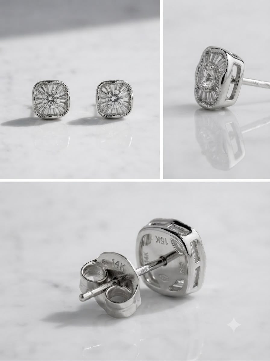 Luxury Square Diamond Stud Earrings